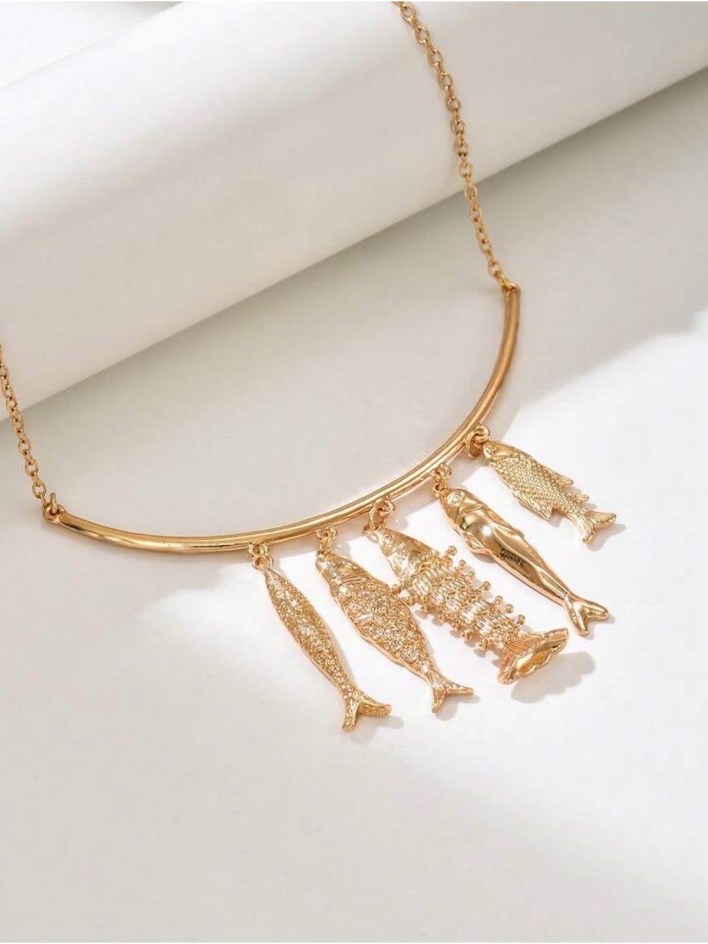 Gold Fish Charm Bib Necklace
